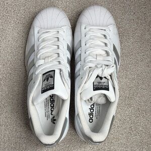 Adidas White and Silver Superstar Sneakers